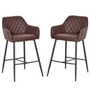 HOMCOM Set Of 2 Retro PU Leather Bar Chairs Set Stylish w/ Footrest Metal Frame