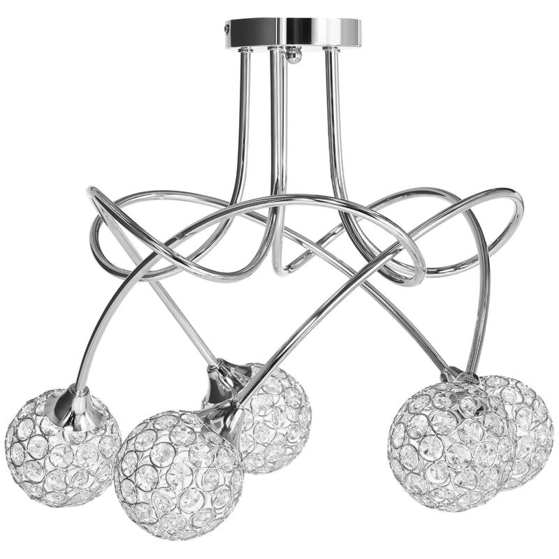 HOMCOM Chandelier Ceiling Light Pendant Light with 5 Globe Lampshades, Silver