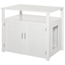 PawHut Wood Cat Litter Box Enclosure Furniture w/ Adjustable Interior Wall White