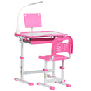 HOMCOM Kids Study Desk and Chair Set w/ USB Lamp, Adjustable Height - Pink