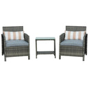 Outsunny 3 PC Outdoor Rattan Sofa Set w/ Chairs Coffee Table Cushion Grey
