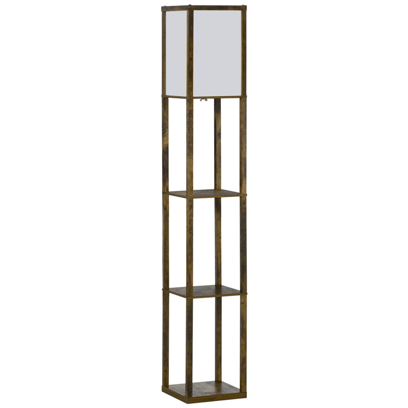 HOMCOM Floor Lamp Reading Lamp with 3-Tier Storage Shelf for Home Office Brown