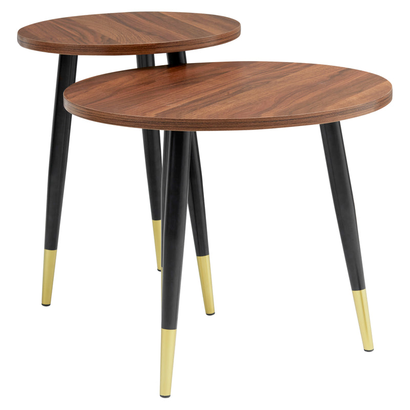 HOMCOM 2 Pieces Round Nesting Coffee Tables with Steel Frame Walnut brown