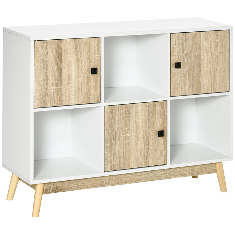 HOMCOM Bookcase, Display Cabinet with 6 Storage Cubes for Living Room Natural