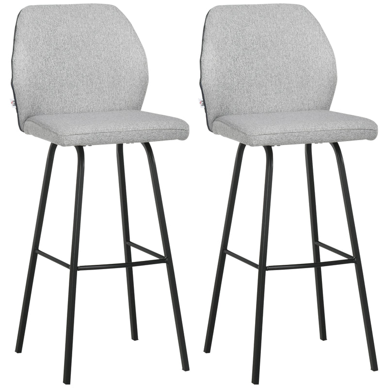 HOMCOM Bar Stools Set of 2, Upholstered Kitchen Stools with Back, Footrest