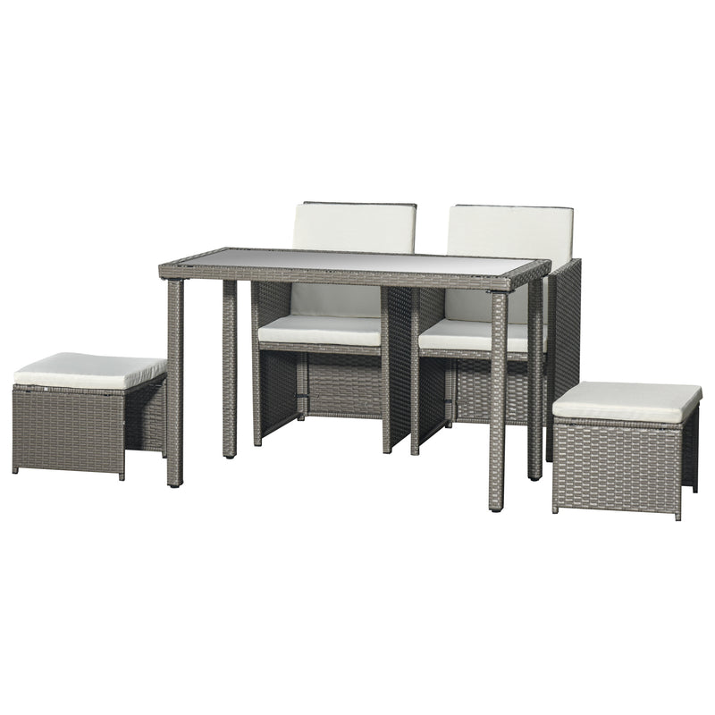Outsunny 5 Pieces Rattan Garden Furniture Sofa Set w/ Table Chair Footrest Grey