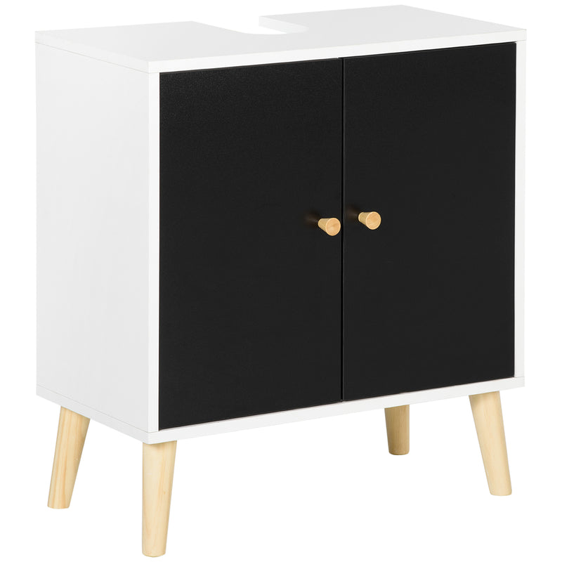 kleankin Under Sink Storage Cabinet W/ Solid Wood Legs and Adjustable Shelf