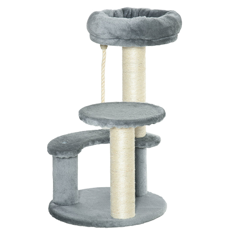PawHut Cat Tree Scratcher Kitty Activity Center 2 Perch Sisal Rope Grey