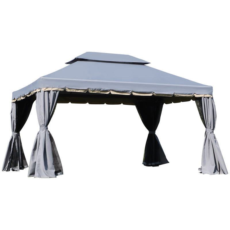 Outsunny 3x4m 2-Tier Gazebo Aluminium Garden Marquee Party Tent Canopy Grey