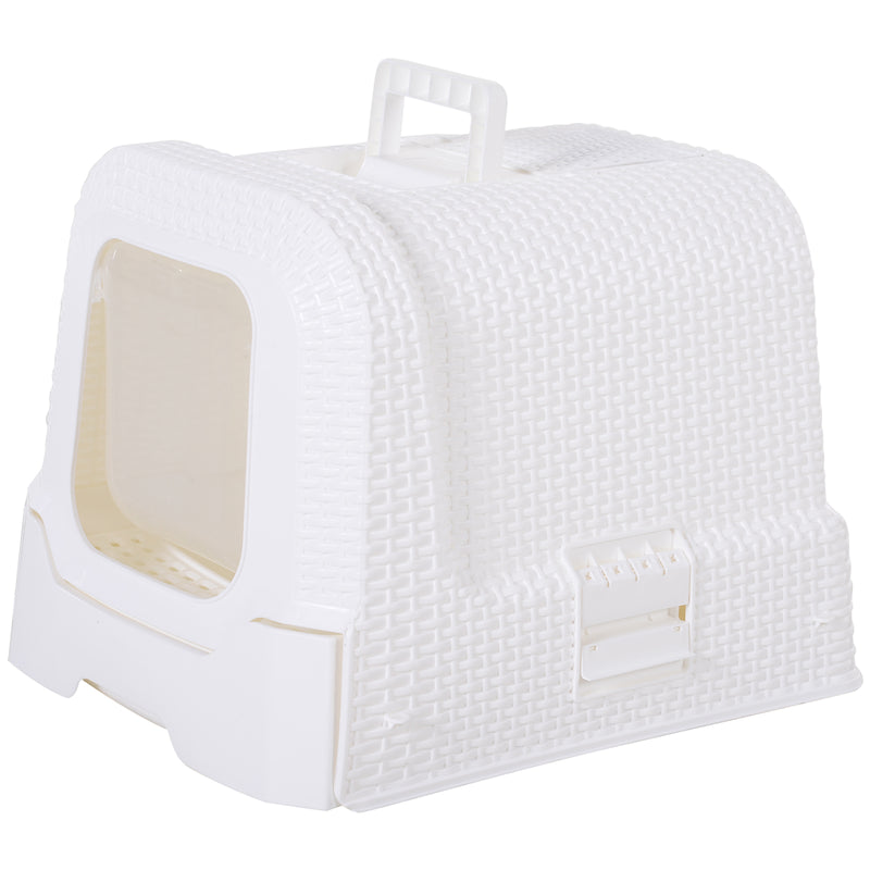 Pawhut Large Litter Box Self Cat Toilet Fully Enclosed Kitten Pan w/Scoop White