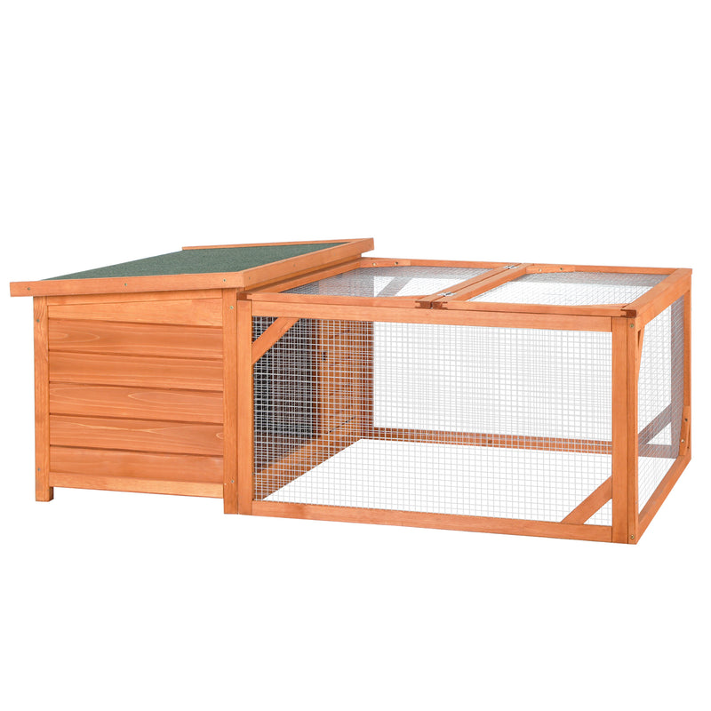 PawHut Rabbit Hutch with Run Small Animal Guinea Pig House with Openable Roof