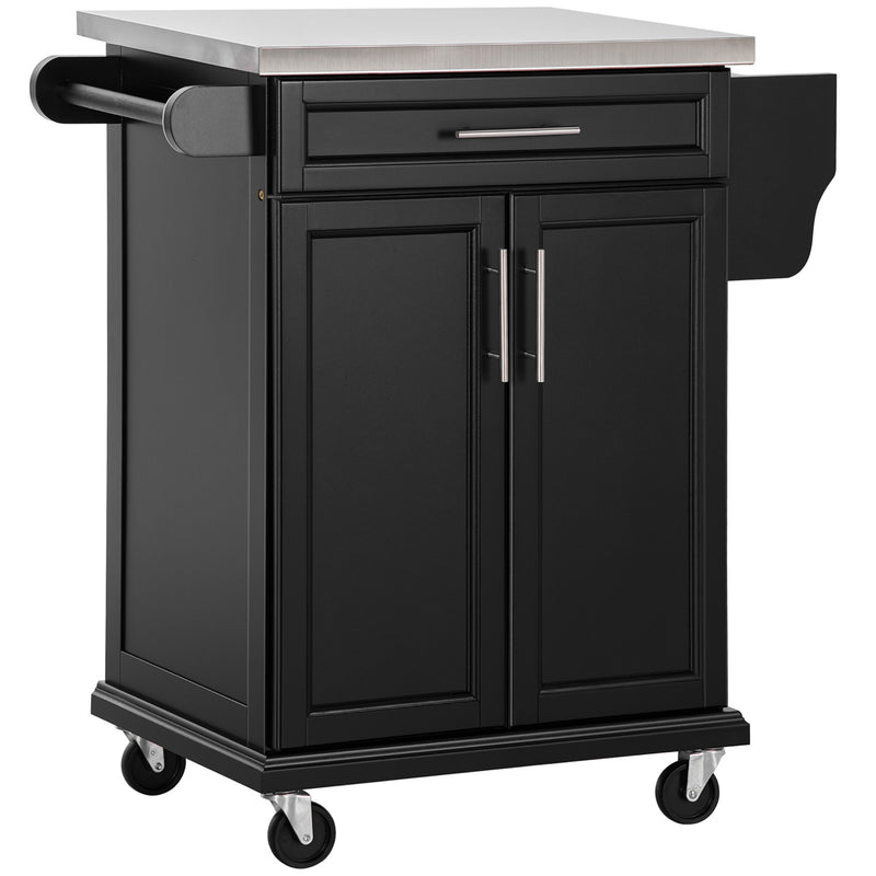 HOMCOM Rolling Kitchen Cart Storage Trolley with Drawer Towel Rail Steel Black
