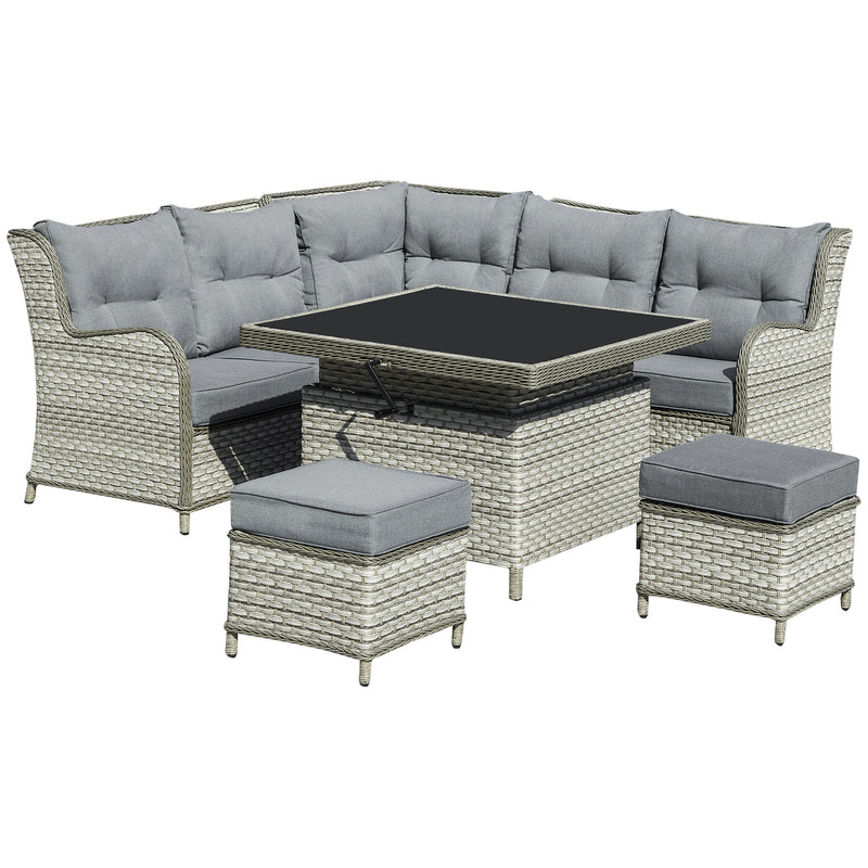 Outsunny Outdoor Wicker Sofa Furniture Set 1.2m 6 Piece - Grey