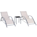 Outsunny 3 Pieces Lounge Chair Set Garden Sunbathing Chair w/ Table Cream