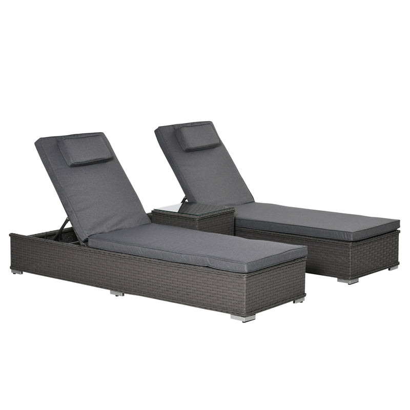 Outsunny Outdoor Rattan Lounger Set with Table - Grey
