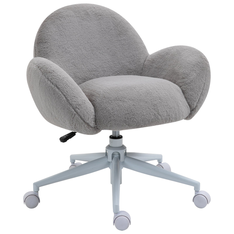 HOMCOM Fluffy Leisure Chair Office Chair with Backrest Armrest Wheels Grey
