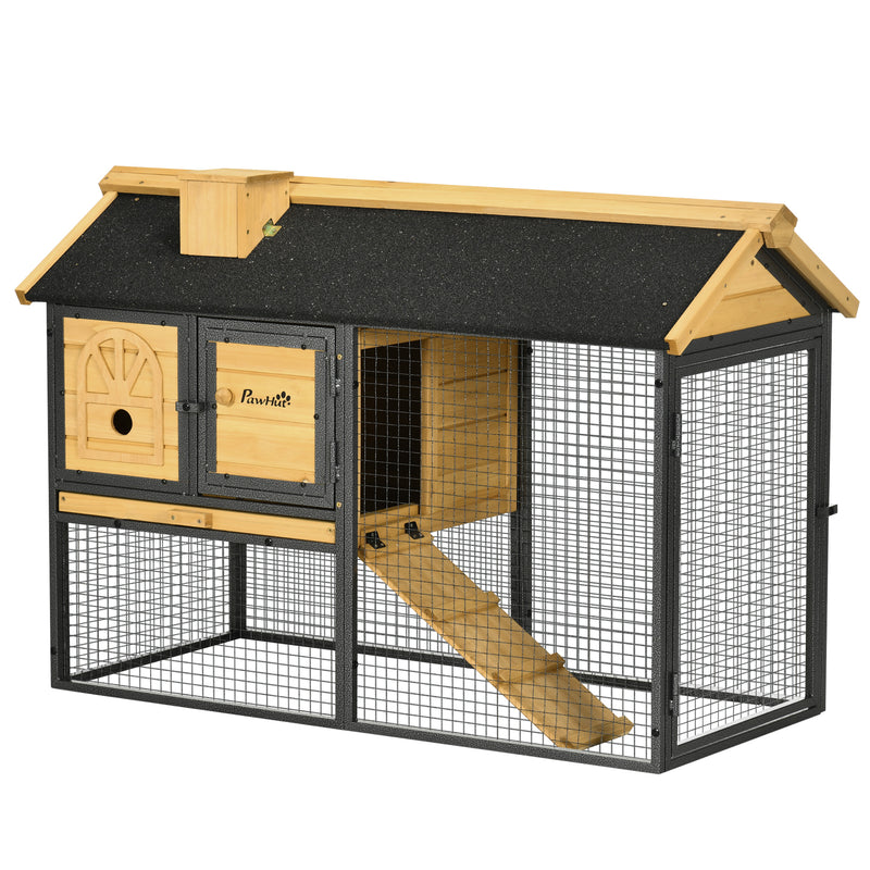 PawHut Rabbit Hutch Outdoor Bunny Cage w/ Run, Removable Tray, 120 x 55.5 x 80cm