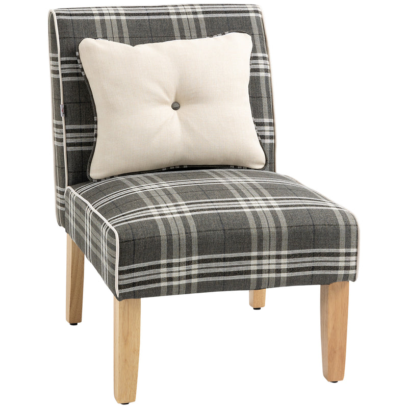 HOMCOM Dining Chair Linen-Touch Fabric Kitchen Chair W/ Rubber Wood Legs Grey