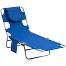 Outsunny Beach Chaise Lounge Portable Adjustable Backrest with Face Cavity Blue