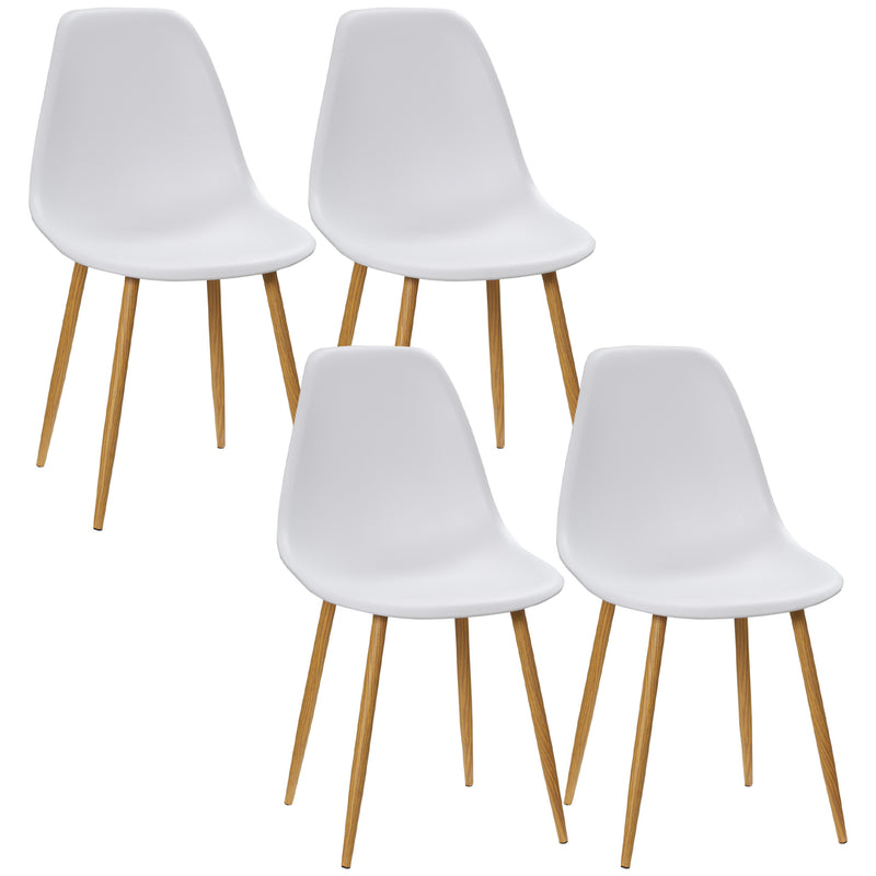 HOMCOM Dining Chairs Set of 4 w/ Curved Back, Metal Legs for Living Room White