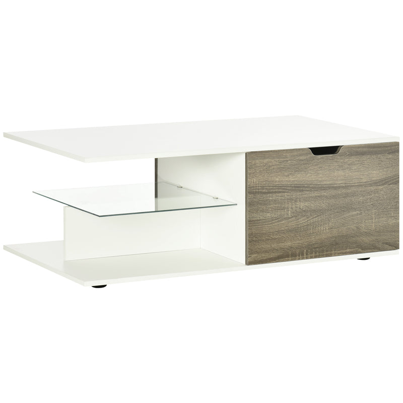 HOMCOM Modern Coffee Table w/ Tempered Glass Shelve, Drawers for Living Room