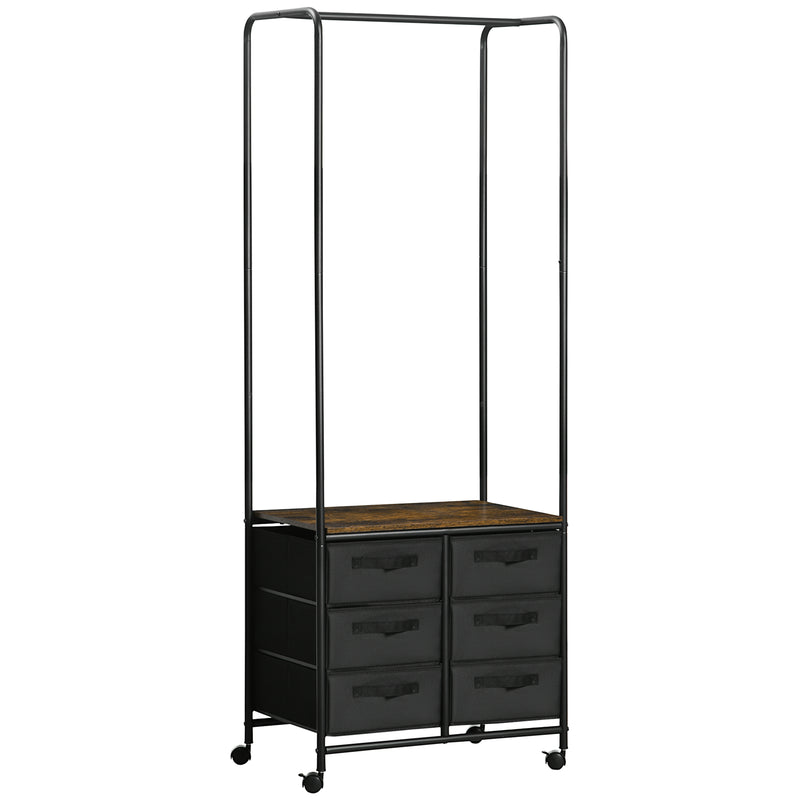 HOMCOM Hanging Clothes Rail Clothes Rack w/ 6 Fabric Drawers for Hallway Bedroom