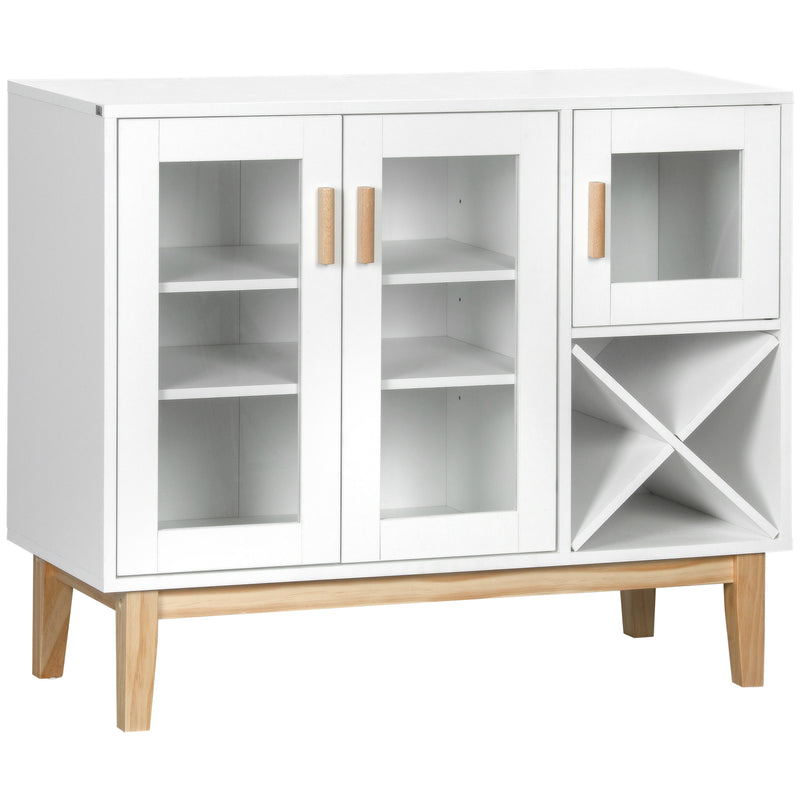 HOMCOM Glass Door Kitchen Sideboard, Display Cabinet with Wine Rack White