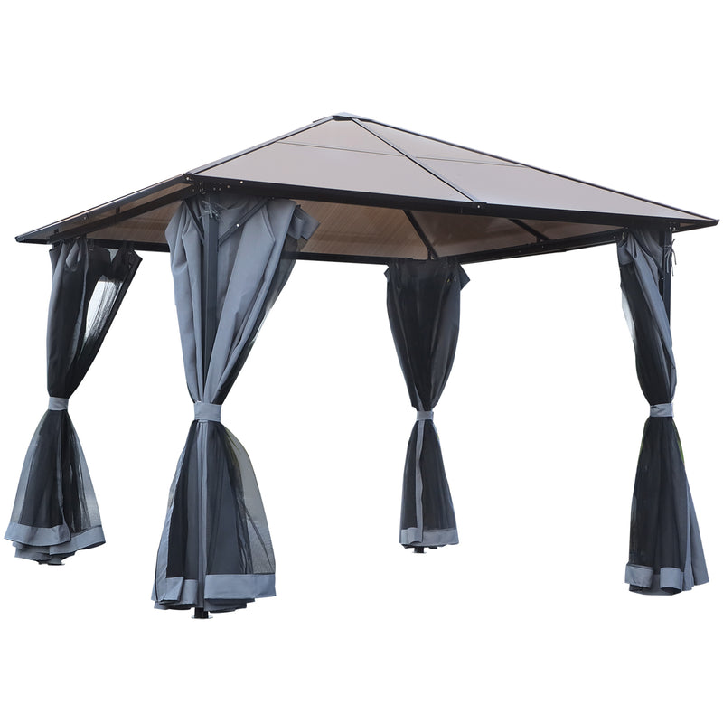 Outsunny Hardtop Gazebo with Aluminium Frame and Curtains 3 x 4m - Grey