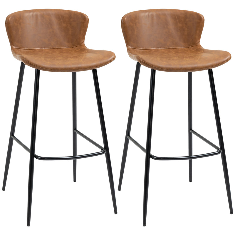HOMCOM Bar Stools Set of 2, PU Leather Bar Chairs with Back and Steel Legs