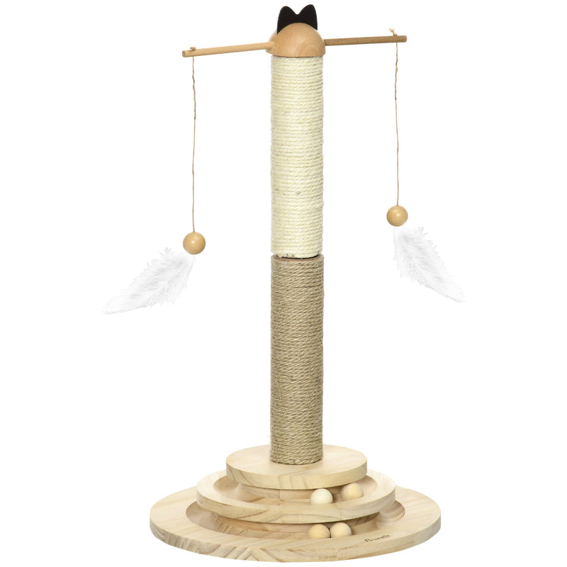 PawHut Cat Tower w/ Turntable Toy Ball, Jute and Sisal Scratching Post
