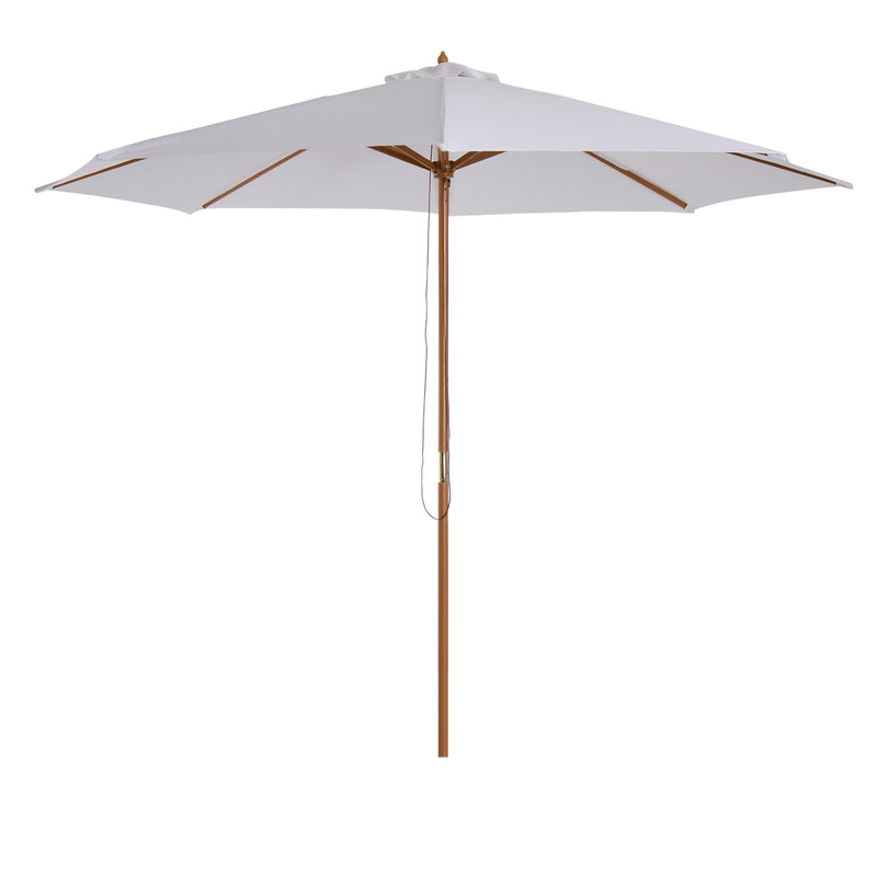 Outsunny 3m Fir Wooden Garden Parasol Sun Shade Outdoor Umbrella Canopy Cream