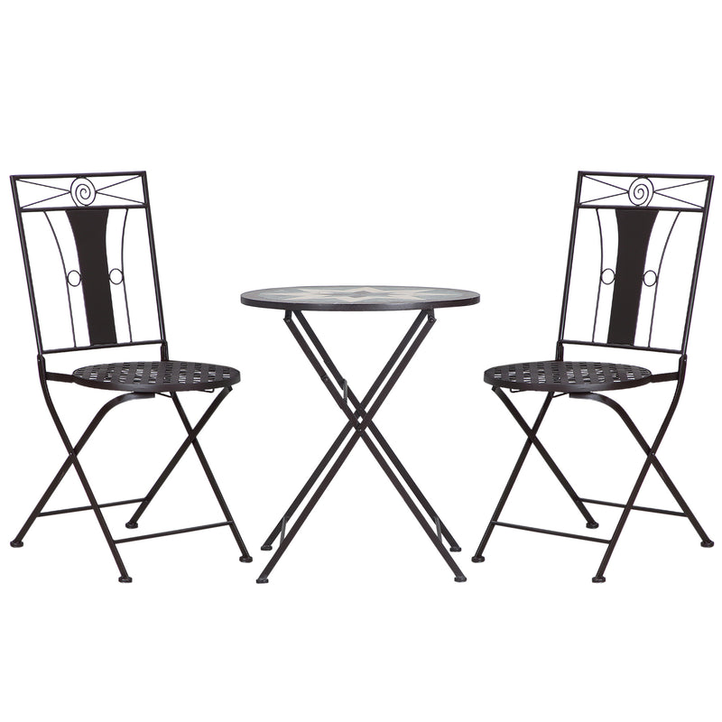 Outsunny 3-Piece Patio Bistro Set w/ Mosaic Round Table and 2 Armless Chairs