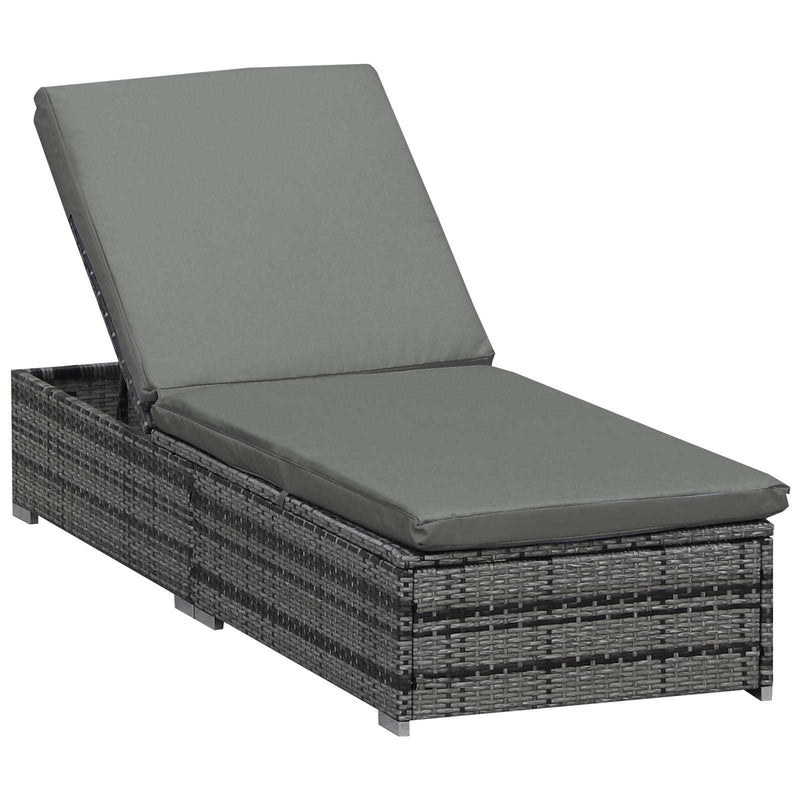 Outsunny Rattan Reclining Lounger - Grey