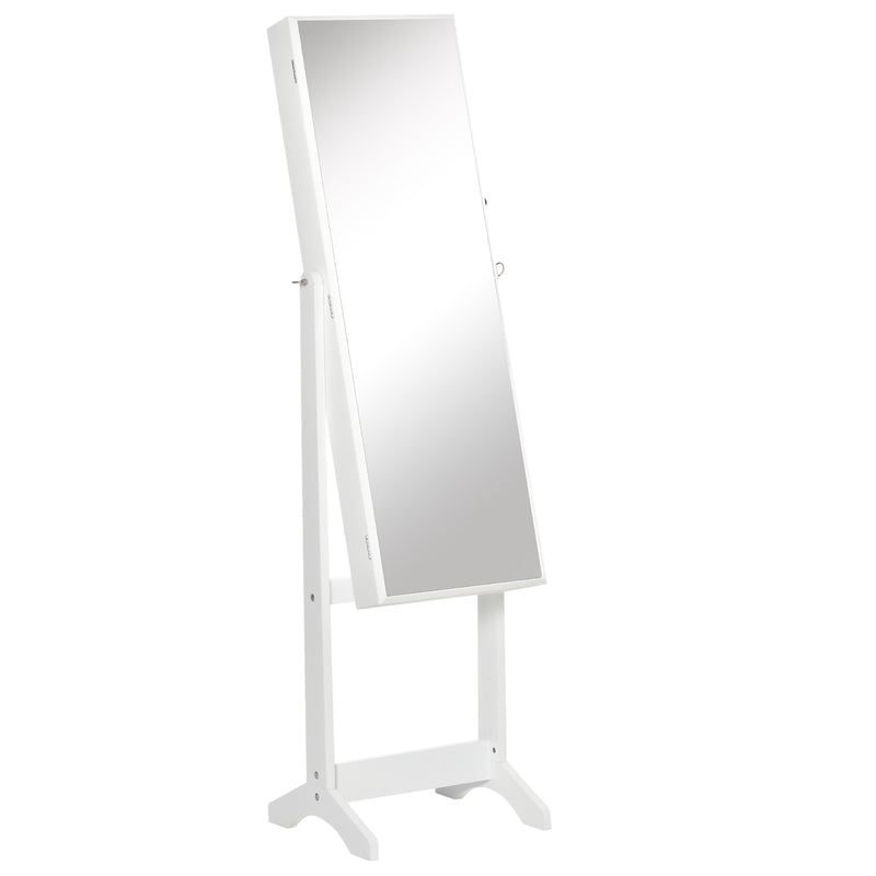 HOMCOM Mirrored Jewellery Cabinet Lockable Jewellery Organiser for Bedroom White