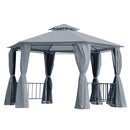 Outsunny 3 x 3(m) Gazebo Canopy 2 Tier Patio Shelter Steel for Garden Grey