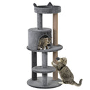 PawHut 4 Tiers 104cm Cat Tree W/ Scratching Posts Perches  Hanging Ball, Beige