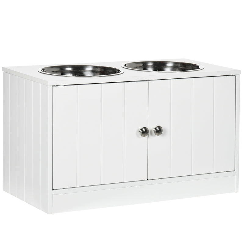 PawHut Raised Dog Bowls for Large Dogs Feeding Station w/ Stand, Storage - White