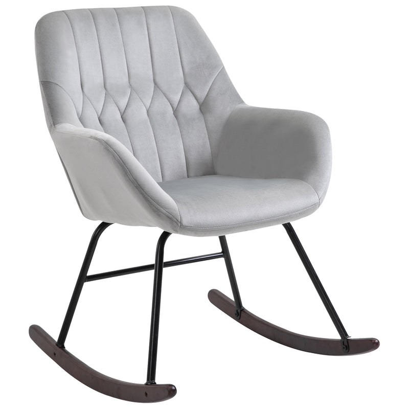 HOMCOM Modern Rocking Armchair with Foam Padding Metal Frame Home Office Grey