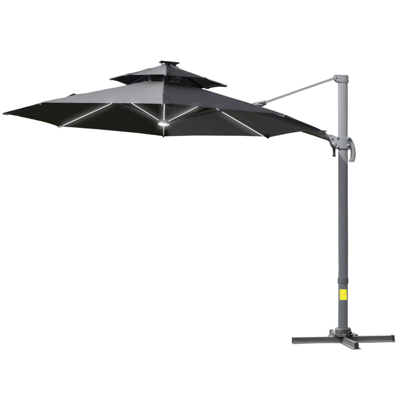 Outsunny Cantilever Banana Parasol with Solar Lights 3m - Dark Grey