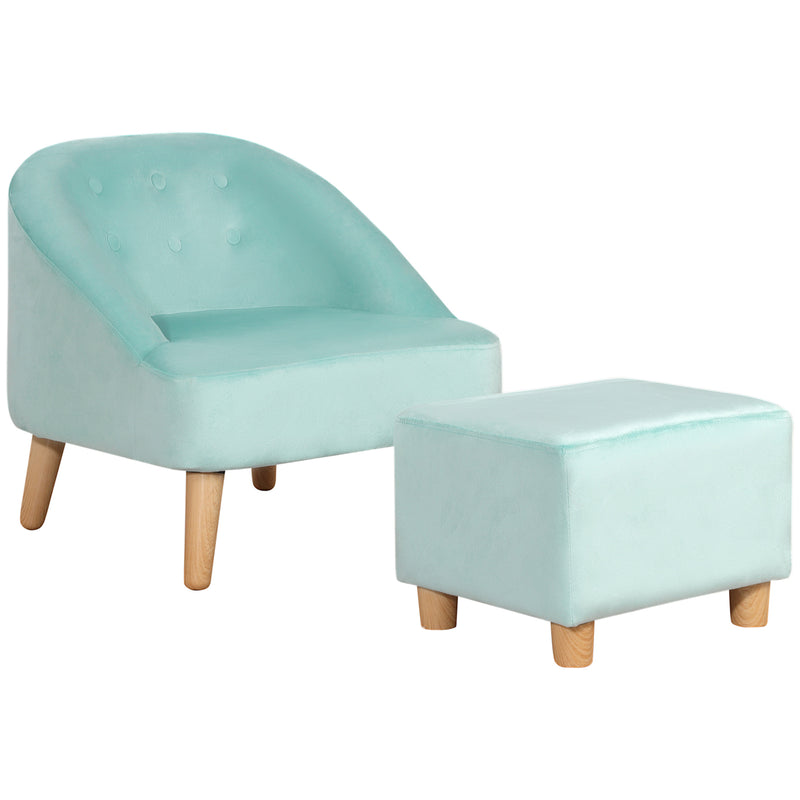 HOMCOM Toddler Chair 2pcs Kids Sofa Set Sofa & Ottoman for 3-5 years old Blue