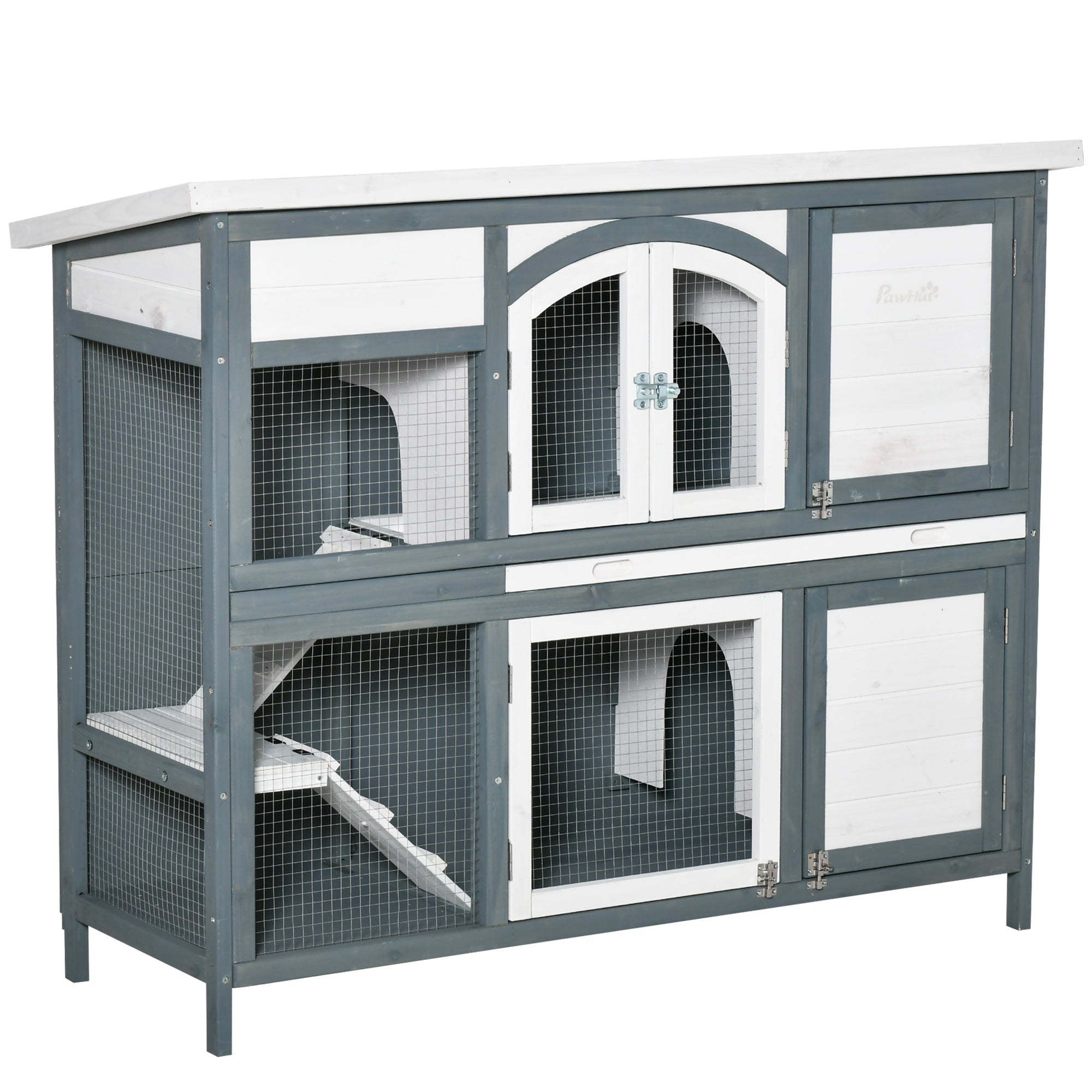 Pawhut Rabbit Hutch Grey, Black, White