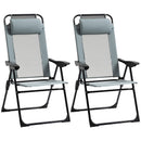 Outsunny Set of 2 Metal Portable Folding Recliner w/ Adjustable Backrest, Grey