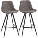 HOMCOM Set Of 2 Bar Stools Vintage Microfiber Cloth Tub Seats Padded Steel Grey