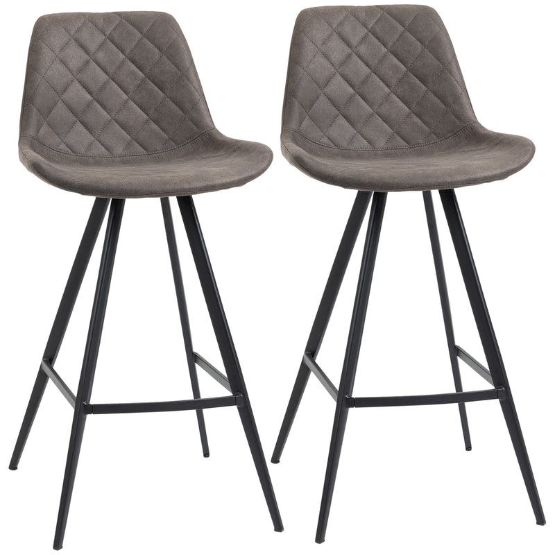 HOMCOM Set Of 2 Bar Stools Vintage Microfiber Cloth Tub Seats Padded Steel Grey