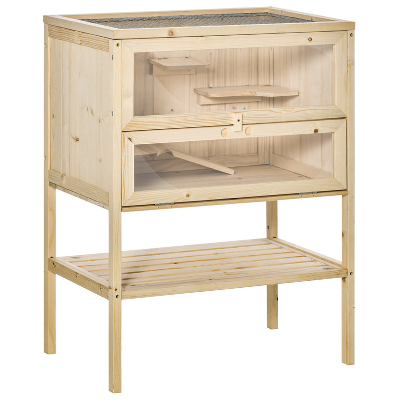 PawHut Wooden Hamster Cage w/ Storage Shelf, Openable Top for Gerbils and Mice