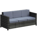 Outsunny Rattan Wicker 3-seater Sofa Chair Patio Furniture w/ Cushions Black