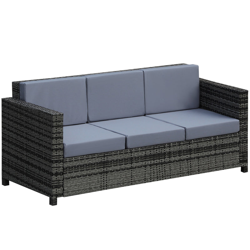 Outsunny Rattan Wicker 3-seater Sofa Chair Patio Furniture w/ Cushions Black