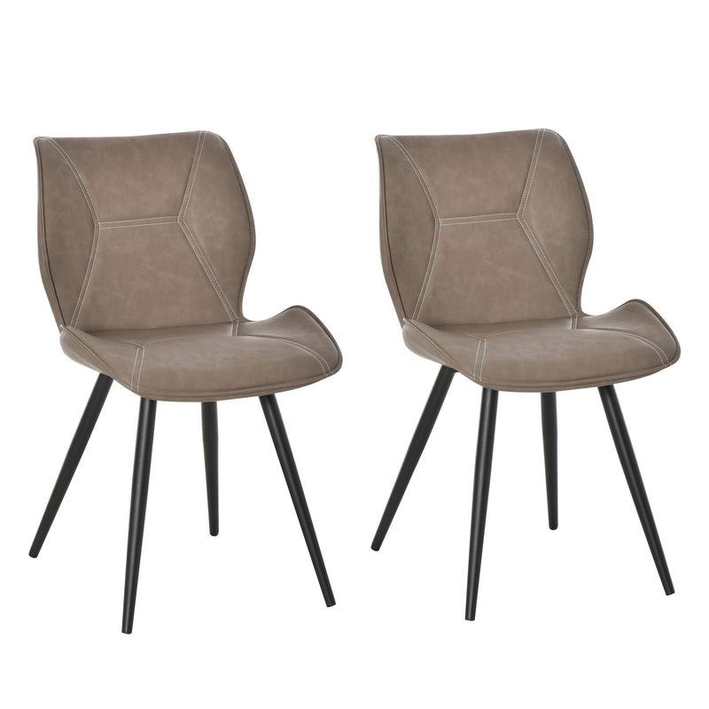 HOMCOM Set of 2 Contrast Stitched PU Leather Racing-Style Chairs Accent Brown