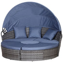 Outsunny Garden Daybed With Cushions - Grey With Grey Blue Cushions