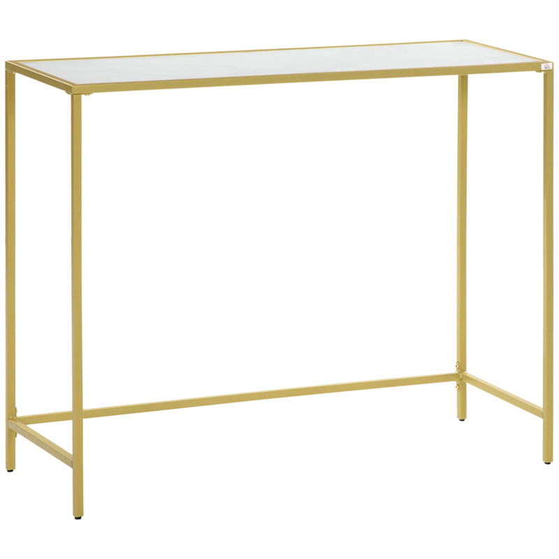 HOMCOM Modern Console Table Tempered Glass Top Sofa Table Steel Frame White